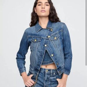 Cult Gaia x Gap Asymmetrical Dark Blue Denim Jacket with Gold Buttons